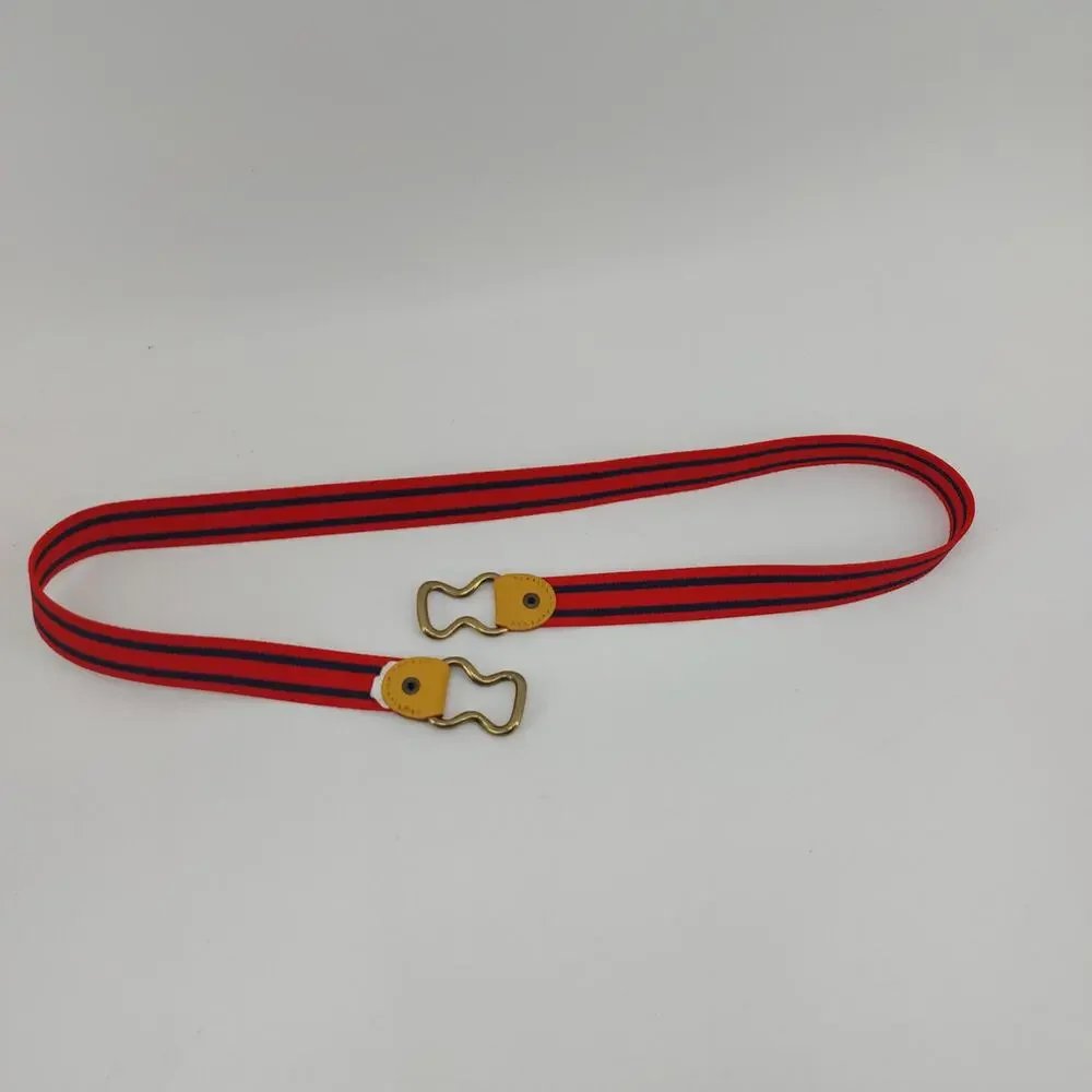 Women's Vintage Red Navy Blue Striped Skinny Cinch Belt OS